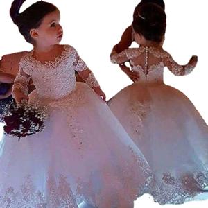 결혼식을위한 흰 꽃의 소녀 드레스 Tulle Princess 레이스 하프 슬리브 거룩한 첫 성찬식 가운 어린이를위한 파티 미인 대회 옷