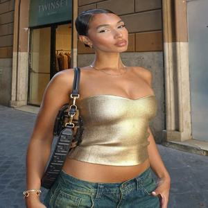 Strapless Backless 섹시한 Y2K 자르기 탑 코르셋 파티 클럽 복장 여성용 튜브 조끼 가을 겨울 민소매 스키니 Bustier 탑