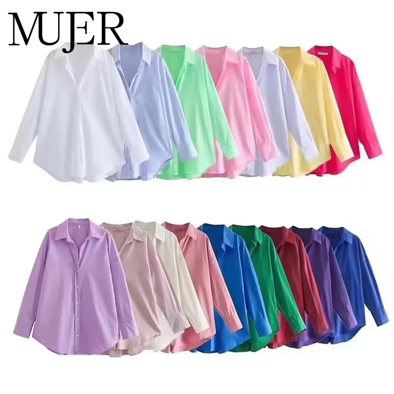 MUJER 여성 셔츠 다색 버튼 업 셔츠 여성 여름 긴 소매 탑 여성 streetwear 특대 셔츠와 블라우스 여성