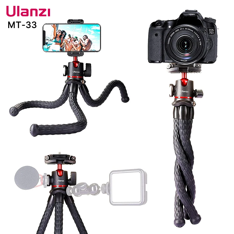 VIJIM Ulanzi MT-33 전화 카메라 용 유연한 문어 삼각대 DSLR 2in1 디자인 삼각대 (전화 홀더 포함) 측면 콜드 슈 1/4 ''나사