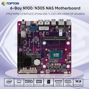 6 베이 i3-N305 N355 N100 N150 NAS 메인보드, 1 * PCIEx4 2 * 인텔 i226-V 2.5G 2 * M.2 NVMe 6 * SATA3.0 DDR5 방화벽 미니 ITX 마더보드