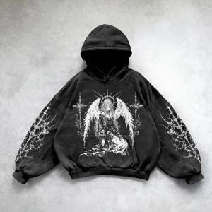 하라주쿠 프로모션 하이 스트리트 오버 사이즈 스웨트 까마귀 2025 커플 후드 여성 고스 y2k 탑 고스 streetwear 고딕 의류