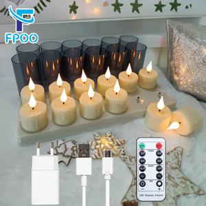 FPOO 충전식 양초 원격 제어 타이머가있는 Flameless 차 빛 홈 장식 휴일 전자 촛불에 대 한 LED 조명 램프
