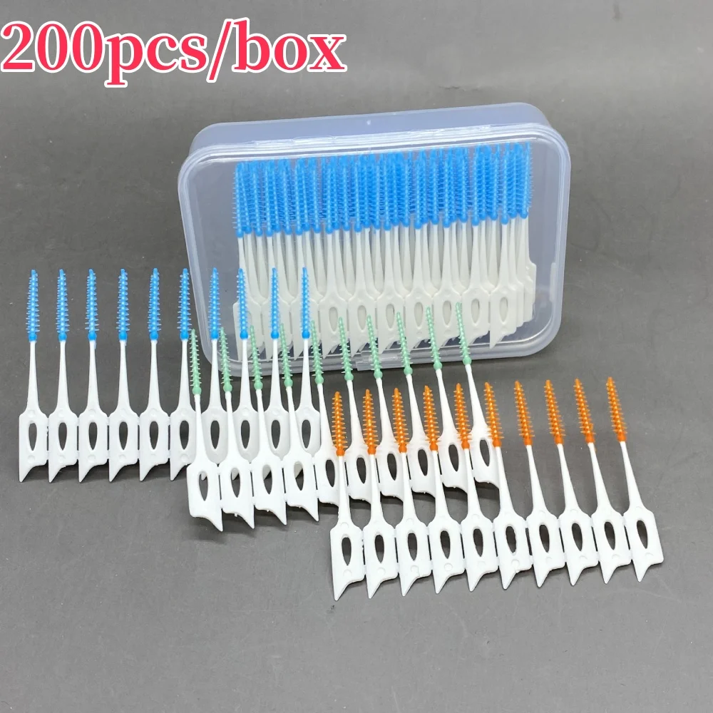 20-200pcs 치아 사이의 치간 실리콘 브러시 스레드 이쑤시개 브러시 일회용 구강 청소 도구와 실리콘 이쑤시개