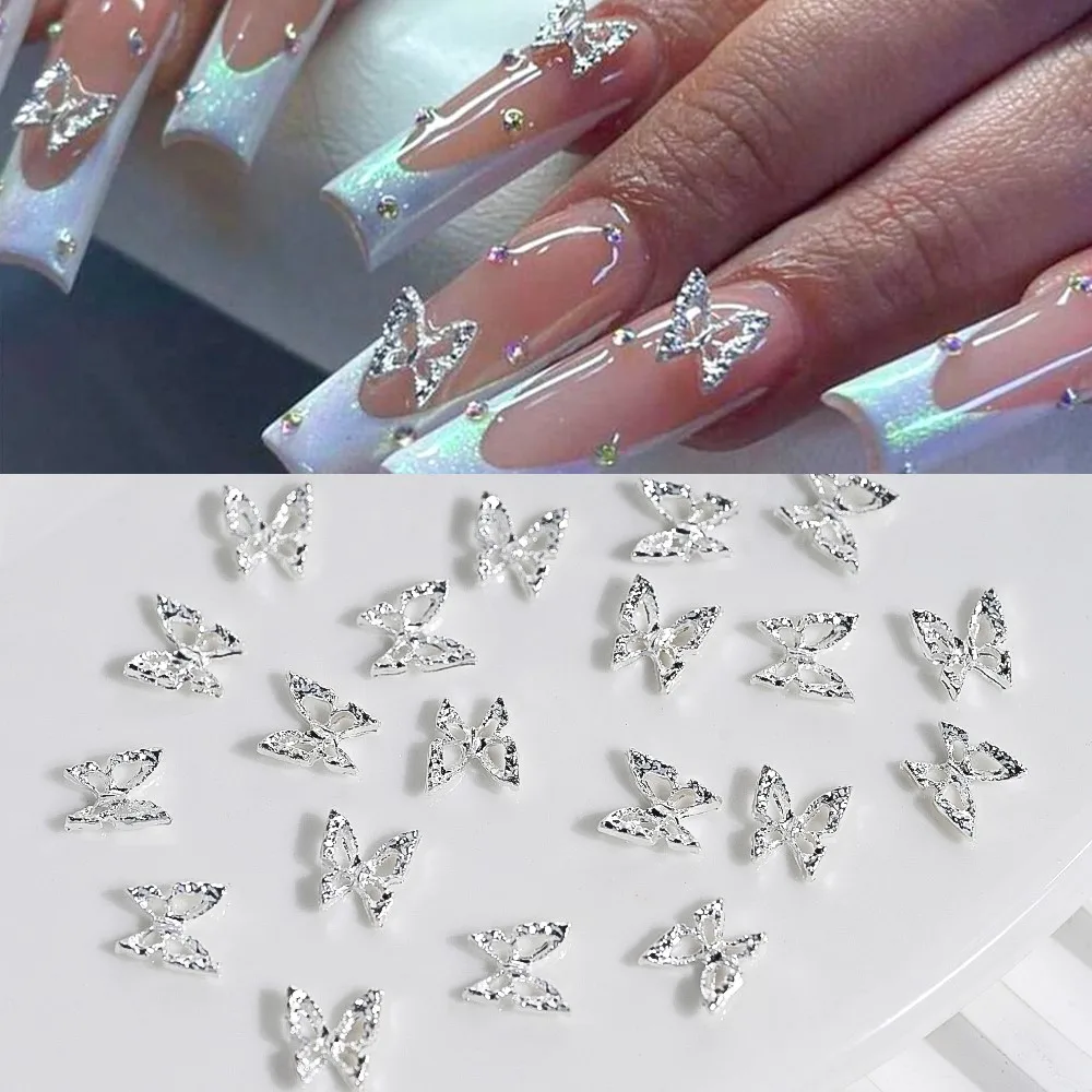 20Pcs 반짝이 다이아몬드 날개 중공 나비 네일 매력 손톱에 대 한 3D 나비 모양 매력 보석 네일 아트 장식 용품
