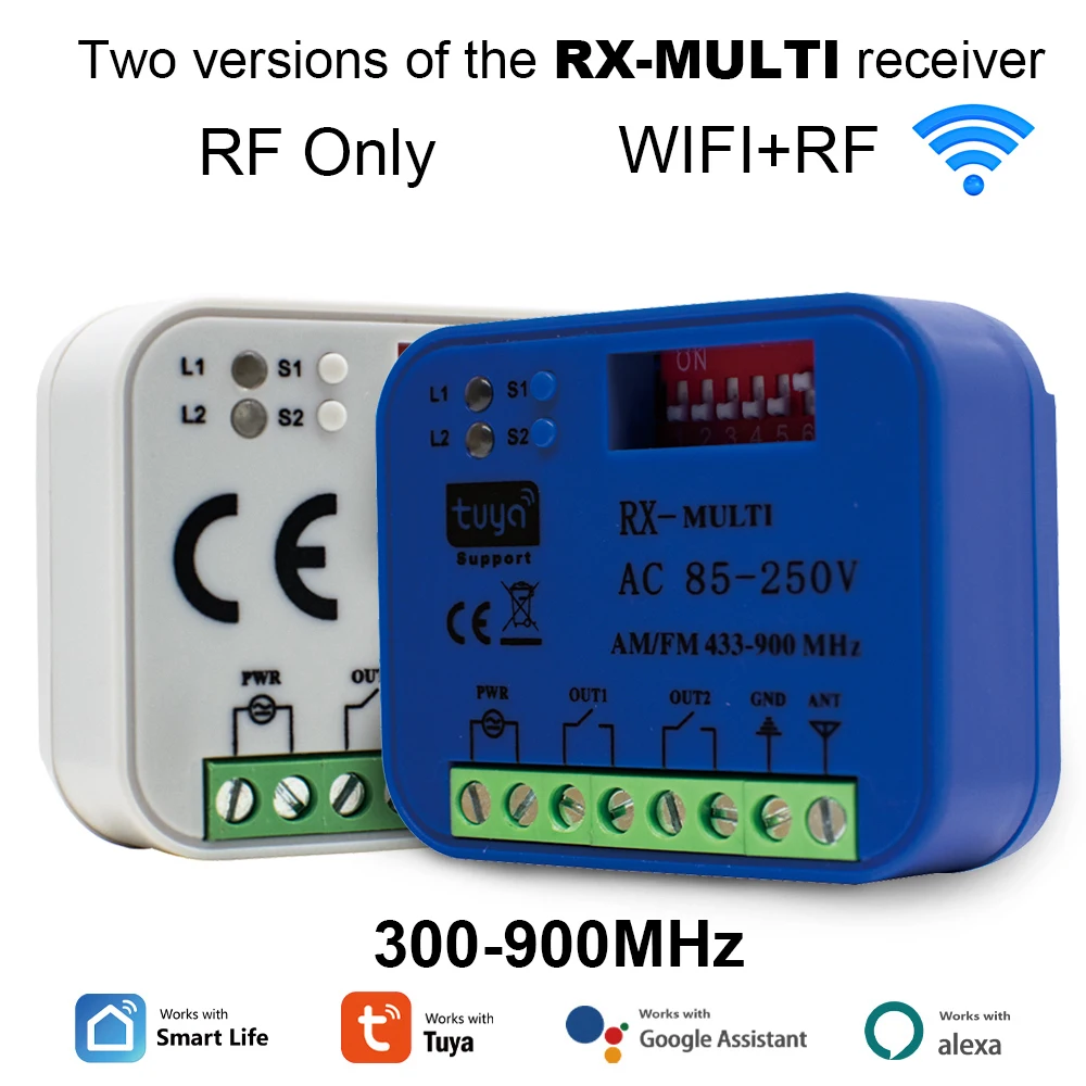 2CH RX MULTI 433-868MHz 차고 문 오프너 WIFI Tuya Smartlife App 원격 제어 수신기 컨트롤러 스마트 켜기 끄기 스위치