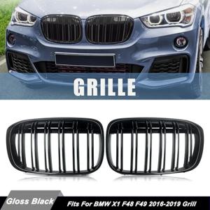 더블 라인 자동차 앞 범퍼 신장 그릴 그릴 BMW X1 F48 F49 2016 2017 2018 2019 2020 M 스타일 레이싱 그릴 광택 블랙