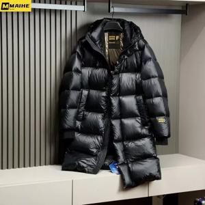 -30 ℃   방한 롱 다운 재킷 남성용 라이트 럭셔리 블랙 골드 경량 95% 구스 다운 재킷 남여 겨울 따뜻한 후드 코트