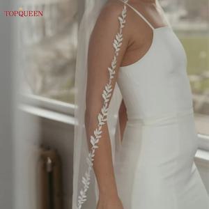 TOPQUEEN V129 웨딩 베일 레이스 가장자리 신부 베일 3M 화이트 아이보리 웨딩 베일 얇은 가리비 레이스 트림 대성당 Mantilla Veu