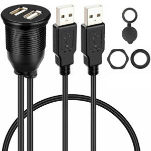 1M 자동차 대시보드 플러시 마운트 USB 패널 연장 케이블 어댑터 소켓 이중 포트 USB2.0 소켓