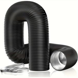 HVAC 환기용 클램프 없는 환기 호스, 비절연 유연한 알루미늄 호일 덕트 건조기, 4 인치 5/25 피트