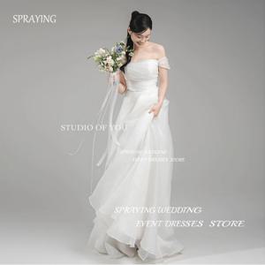 스프레이 오프 숄더 한국 웨딩 드레스 Strapless Organza 라인 신부 가운 우아한 긴 여성 사진 촬영 맞춤형 2025