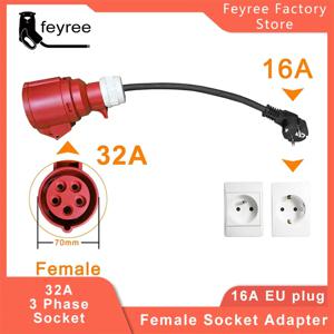 Feyree EV 충전기 Schuko 플러그-CEE 빨간색 전원 암 플러그 5 핀 소켓 어댑터 32A 3 상 22KW 휴대용 충전기와 연결