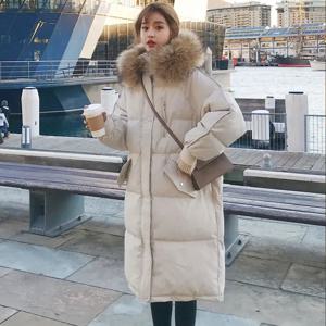 TFETTERS 퍼 칼라 후드 롱 코트 여성 2025 신상 한국 캐주얼 루즈 다운 코튼 패딩 파카 여성 겨울 의류