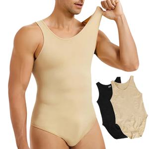 남성 Shapewear 바디 슈트 배꼽 컨트롤 복부 압축 슬리밍 바디 슈트 민소매 오픈 가랑이 언더 셔츠 전신 셰이퍼