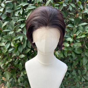 다크 브라운 짧은 밥 컷 합성 레이스 프론트 가발 남성용 코스프레 가발 노인 여성용 헤어 라인 Glueless 13x4 레이스 프론트 가발
