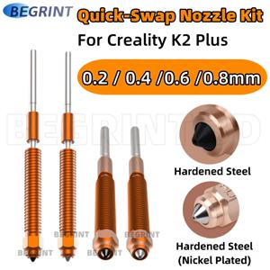 Creality K2 Plus 3D 프린터 용 0.2/0.4/0.6/0.8mm 퀵 스왑 노즐 키트 K2 Plus 용 티타늄 합금 열 브레이크 고 유량 노즐