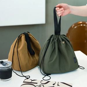 일본어 한국어 점심 가방 코튼 캔버스 대형 솔리드 컬러 Drawstring 휴대용 열 절연 피크닉 보관 도시락 상자 가방