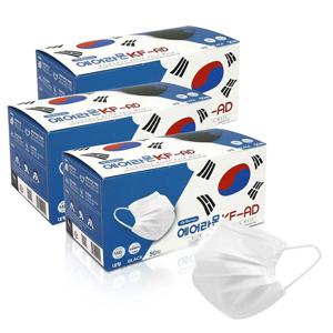 국내생산 식약처인증 KFAD 비말차단용마스크 대형 화이트 150매 (50매입)