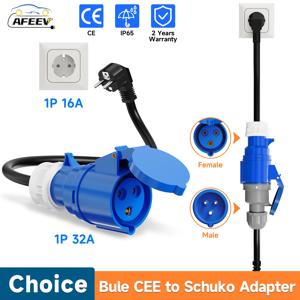 AFEEV EV 충전기 CEE 암 플러그 3 핀 Bule CEE-Schuko 어댑터 벽 소켓 연장 케이블 7KW 32A 1상 충전기와 연결