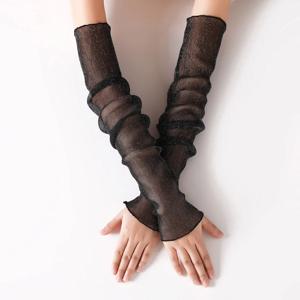 여성용 자외선 차단 메쉬 레이스 슬리브, UV 얇은 긴팔 아이스 실크 여름 슬리브, 사이클링 블랙 스킨 장갑, 암 워머 슬리브