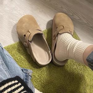 여성 가짜 스웨이드 플랫 Birken 슬리퍼 가을 여성 빈티지 가까운 발가락 뮬 신발 여성 부드러운 단독 코르크 슬라이드 야외 슬리퍼