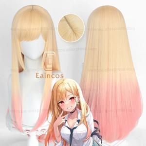 애니메이션 마린 키타가와 코스프레 가발 80cm 긴 스트레이트 핑크 염색 그라데이션 내열성 합성 머리카락