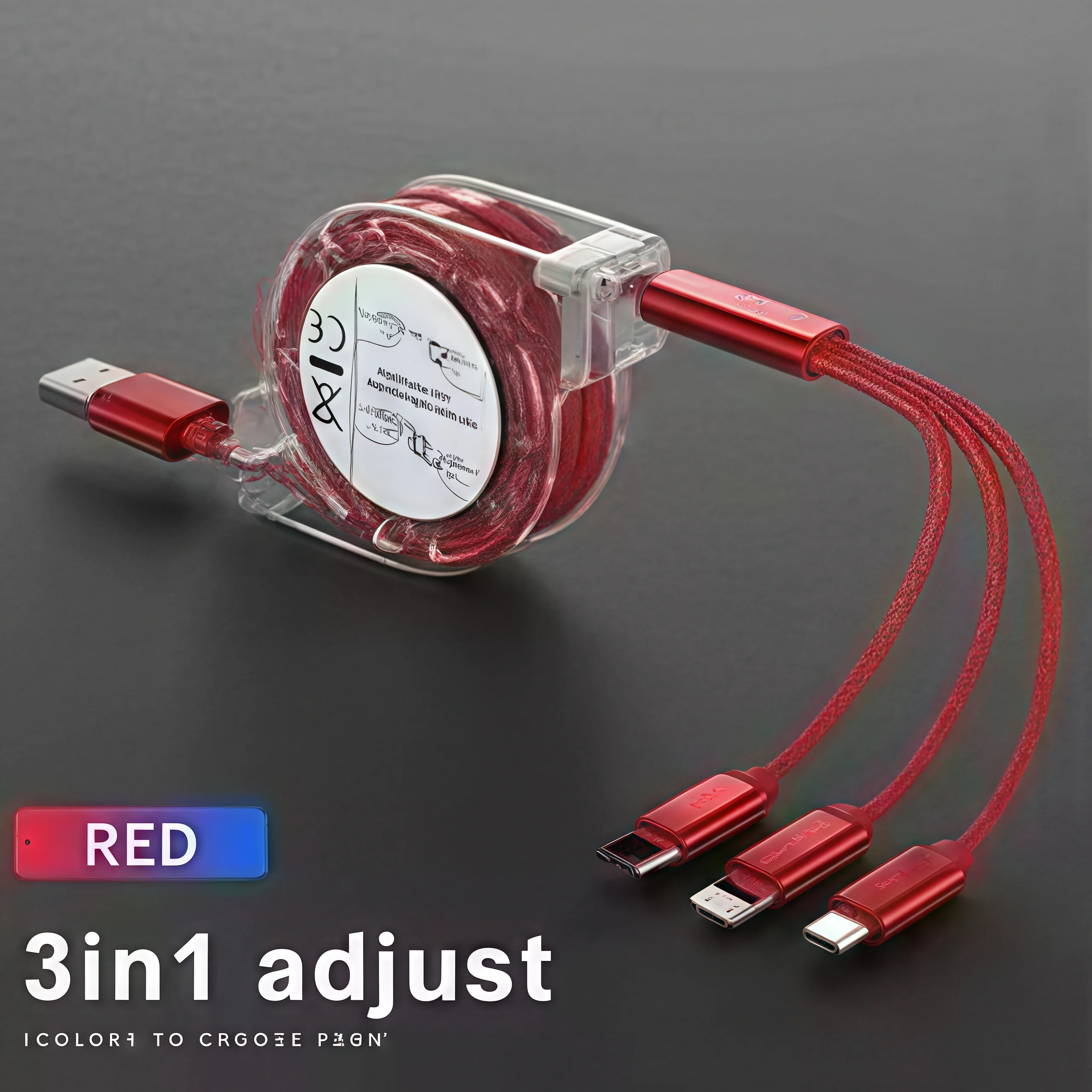 iPhone 15/Samsung S23/Huawei, Type-C 및 Android 휴대폰용 3-in-1 텔레스코픽 USB 고속 충전 케이블, 3A 나일론 편조 내구성 차