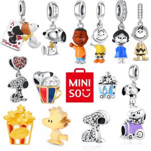 MINISO NPEANUTS@ 스누피 찰리 브라운 라이너스 반 펠트 페퍼민트 패티 펜던트 오리지널 925 실버 참 여성용 팔찌