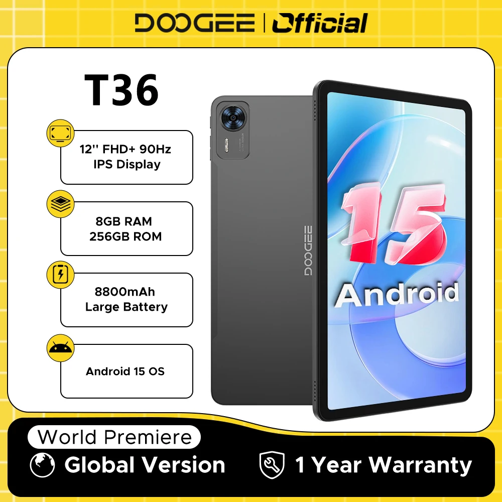 글로벌 버전 DOOGEE T36 안드로이드 태블릿 15 8 + 256GB IPS 디스플레이 Unisoc T620 Octa Core 8800mAh 배터리 Widevine L1