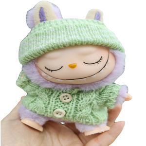 인형 스웨터 + 모직 모자 labubu 17cm 봉제 인형 의류 액세서리 소녀의 장난감 생일 및 크리스마스 선물