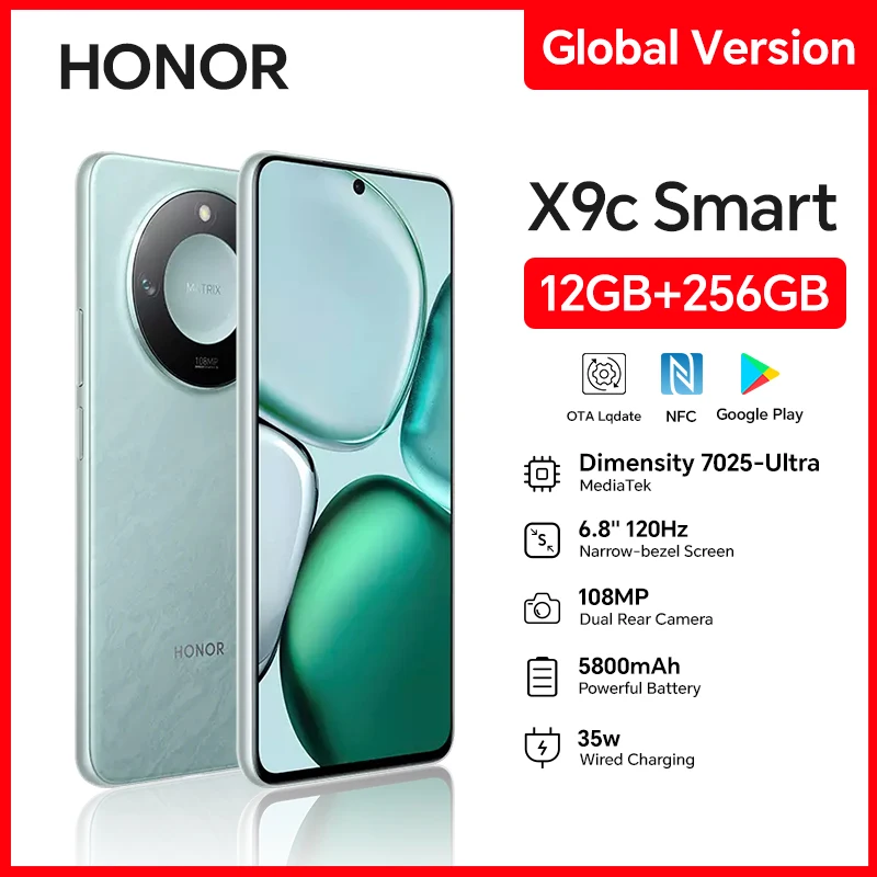 아너 X9c 스마트, 12GB+256GB, 6.8인치 120Hz LCD 디스플레이 108MP 울트라 카메라 5800mAh 배터리 35W 슈퍼차저 스마트폰 안드로이드