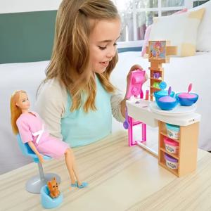 어린이를위한 바비 인형 헤어 살롱 스타일리스트 세트 전문 패션 Playset 소녀를위한 생일 선물 경력 경험 장난감