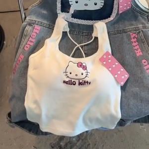 Sanrio 헬로 키티 귀여운 카와이 소녀 여름 패션 패딩 브래지어 민소매 뜨거운 소녀 가슴 패드 Pleated Design Bottoming Look Thin