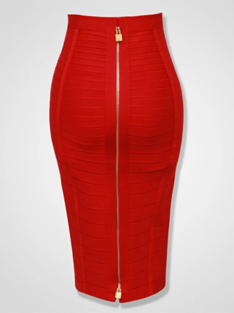 16 색상 XL XXL 섹시한 솔리드 지퍼 오렌지 블루 블랙 레드 화이트 핑크 붕대 스커트 여성 탄성 Bodycon 여름 연필 스커트 58cm
