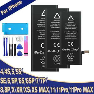 DaDaXiong 용량 배터리 iPhone 4 4S 6 6S 7 8 Plus SE X XR Xs 11 Pro Max 교체 0 사이클 Bateria 5 5S SE2