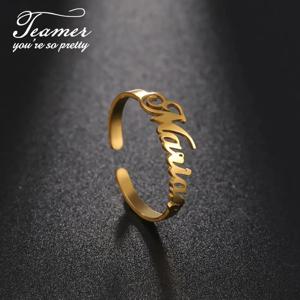 Teamer 사용자 정의 이름 반지 조정 가능한 골드 컬러 스테인레스 스틸 맞춤 반지 보석 여성 남성 독특한 발렌타인 데이 선물