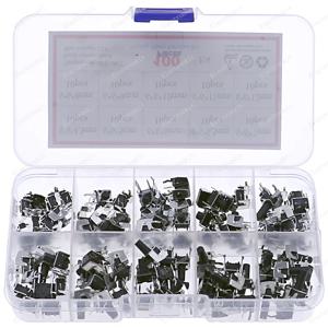 순간 촉각 택트 스위치 키트, 100PCs, 10 값, 6x6mm, 6*6*4.3/5/6/6 상자 포함 스텐트 포함 직각, 5mm, 7mm, 8mm, 9mm, 10mm, 11mm, 12mm