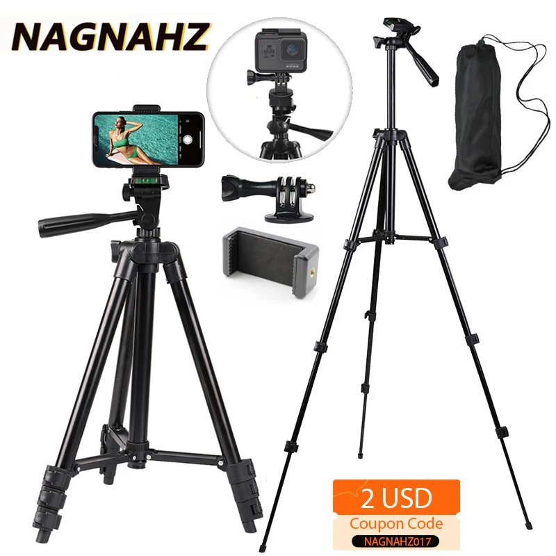 NA-3120 전화 삼각대 스탠드 Gopro iPhone 용 40 인치 범용 사진 Samsung Xiaomi Huawei Phone 알루미늄 여행 삼각대 파