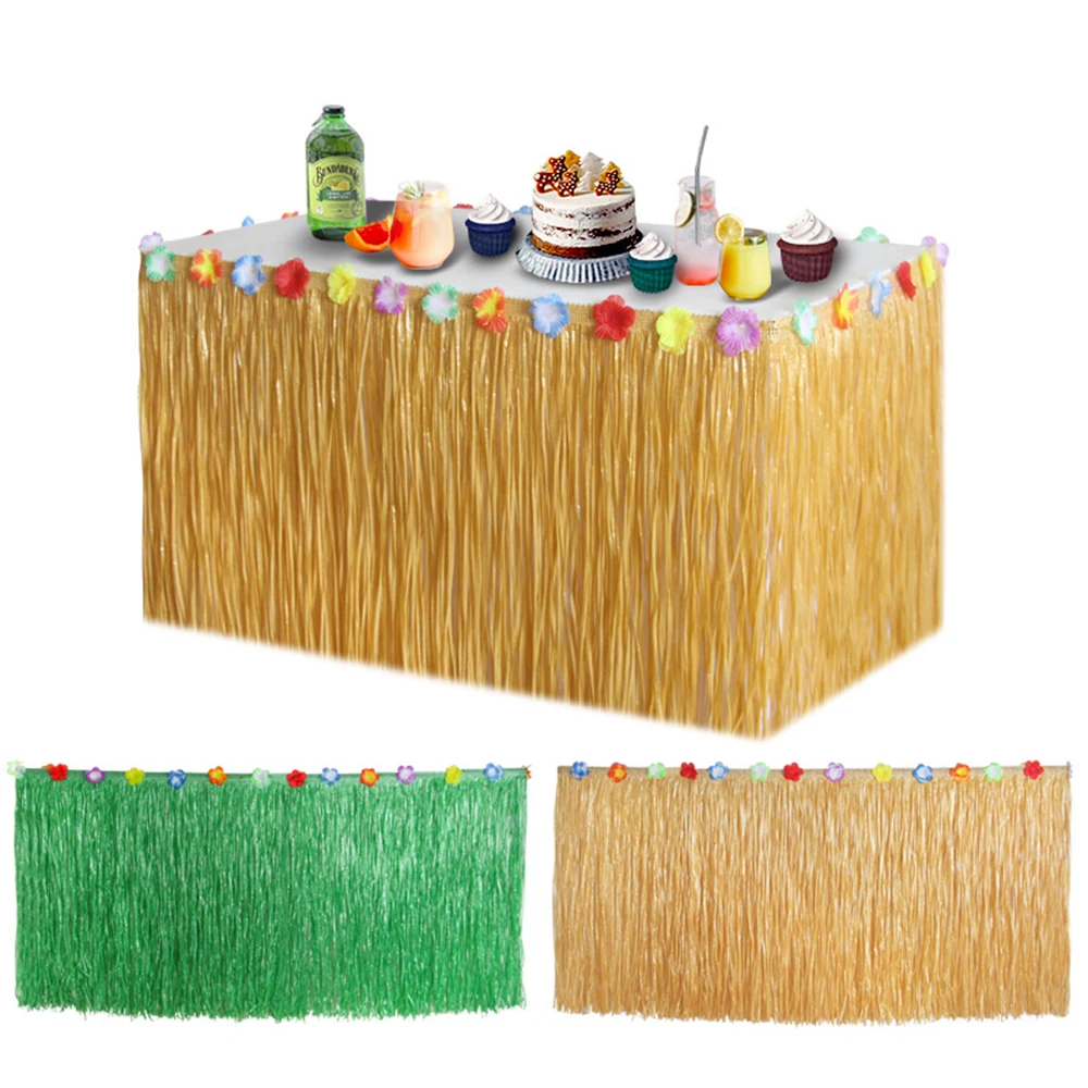 밀짚 테이블 스커트 하와이 파티 잔디 테이블 스커트 열대 하와이 바다 웨딩 생일 파티 장식을위한 테마 파티