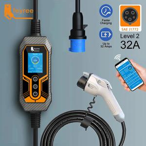 Feyree 휴대용 EV 충전기 Wallbox Type1 j1772 소켓 32A 7KW 1상 APP 제어 EVSE 전기 자동차용 휴대용 충전 상자