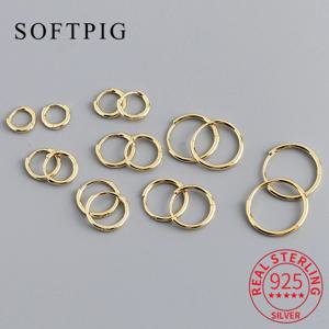 SOFTPIG 리얼 925 스털링 실버 18K 골드 라운드 Huggies 후프 귀걸이 여성을위한 트렌디 파인 쥬얼리 미니멀리스트 액세서리