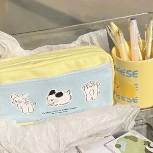 강아지 프린트 지퍼 펜슬 백, 다기능 문구 케이스, 귀여운 학생 학용품 보관 가방, 대용량