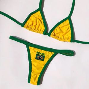 자수 편지 BR 비키니 세트 색상 대비 비키니 2023 여성 수영복 패치 워크 수영복 Hottie Outfit Summer Beachwear