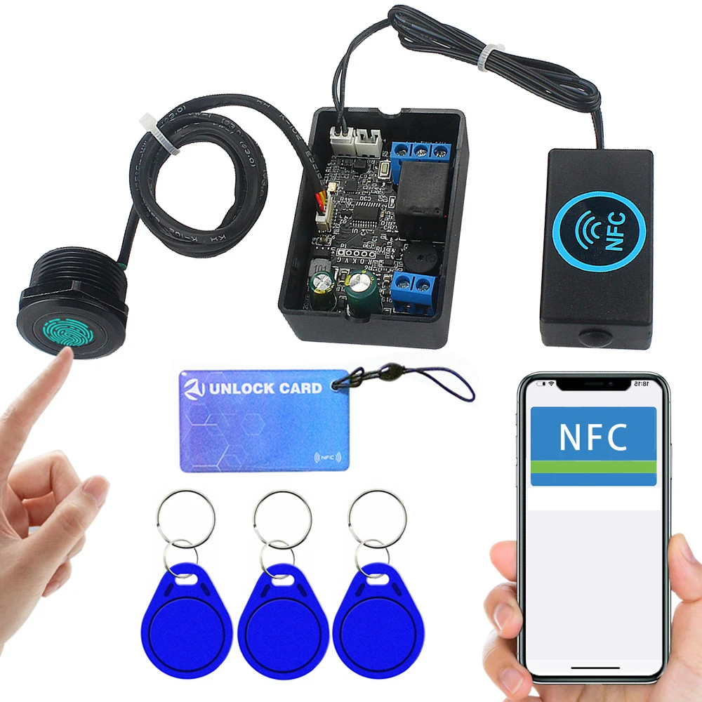 휴대 전화 NFC 지문 릴레이 제어 모듈 DC10V-120V IC 카드 유도 액세스 컨트롤러 스위치 기관차 자동차 잠금 해제