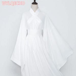 Hanfu 드레스 여성 중국어 고대 Hanfu 코스프레 의상 화이트 블랙 라이닝 내부 2pcs Hanfu 무대 댄스 드레스 여성