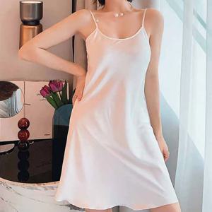 여름 캐주얼 잠옷 캐미솔 홈웨어, 단색 슬링 나이트드레스, 아이스 실크 서스펜더 나이트드레스, 여성 잠옷