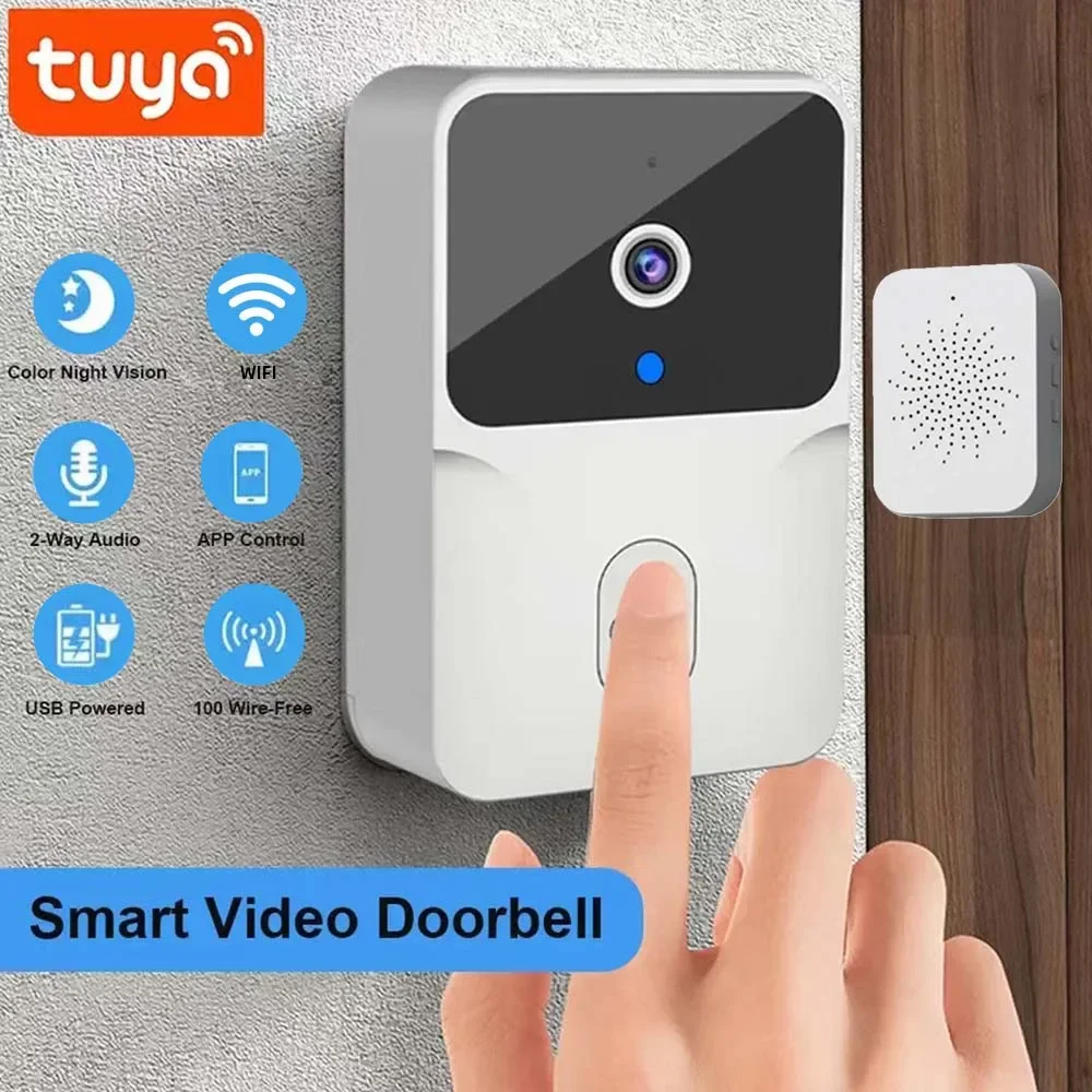 Tuya 무선 비디오 초인종 카메라 WIFI 나이트 비전 스마트 홈 보안 야외 HD 도어 벨 양방향 인터콤 음성 변경