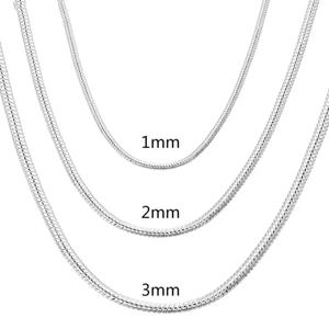 40-75cm 925 스털링 실버 1MM/2MM/3MM 솔리드 스네이크 체인 목걸이 남성 여성을위한 패션 쥬얼리 펜던트