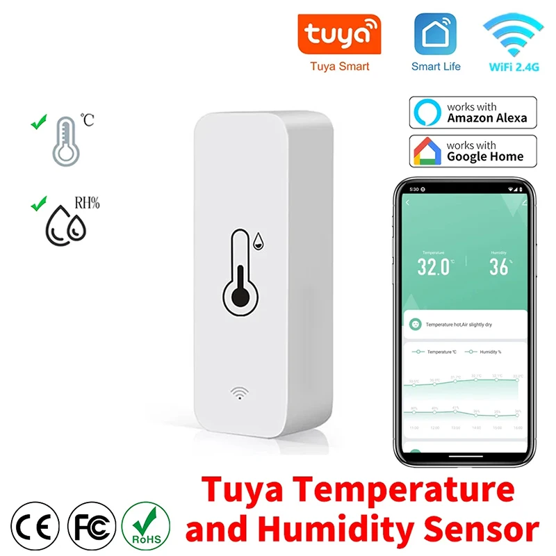 Tuya WiFi 온도 및 습도 센서 APP 스마트 홈용 무선 원격 모니터 SmartLife Alexa Google Assistant와 함께 작동